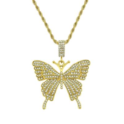 China 2021 CLASSIC Fashion Jewelry Iced Out Butterfly Mens Hip Hop Necklace Gold Bling Silver Plated Chain for sale