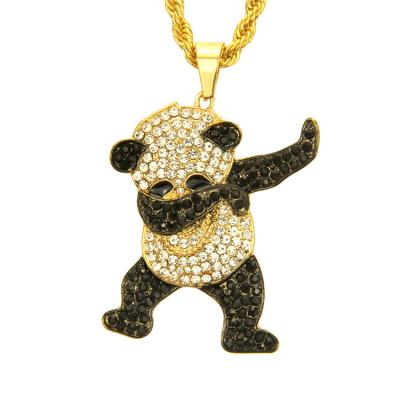 China Wholesale Fashionable Chinese Animal Nightclub Hip Hop Dance Hip Hop Charm Cool Necklace Panda Pave Rhinestone Pendant Necklace long for sale