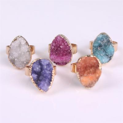 China European FASHIONABLE Crystal Natural Stone Ring for Men Women Irregular Teardrop Water Drop Druzy Druzy Rings for sale