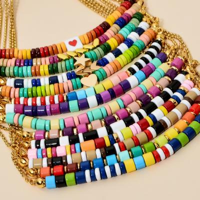 China BOHEMIA Cenda Multi Color Tile Enamel Necklace Tiles Beads Necklace With Chain Women Jewelry for sale