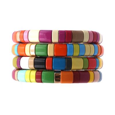 China 2021 Alloy Tile Casual/Sporty Handmade Bracelets Set Stretch Matte Beads Rainbow Enamel Bracelet for sale