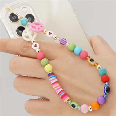 China New Design BOHEMIA Colorful Fruit Polymer Clay Beads Chains For Phone Boho Lucky Eye LOVE Letter Beads Bracelet for sale