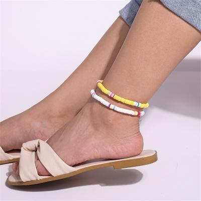 China Wholesale Fashion Colorful Polymer Beach Style All-match Clay Disc Anklet 6mm Adjustable Female Anklet Chain Extender Beach Foot Ornament for sale