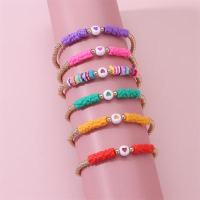 China Multicolor Clay Heart Disc Beads Gold Round Bead Bracelet BOHEMIA Hot Sale Flower Shape Polymer Bracelet 6 Piece Set Bracelet for sale