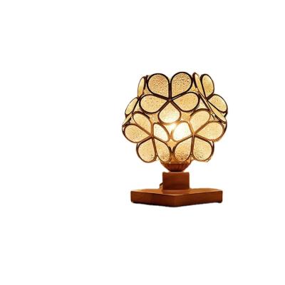 China Petal Desk Lamp Bedroom Solid Wood Table Lamp Copper Wooden Base Lamp for sale