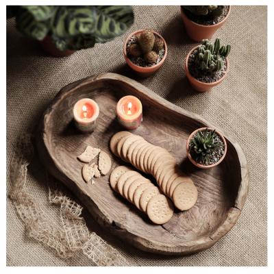 China Retro Solid Wood Kitchen Snack Dish Dessert Display Trays Texture Wood Serving Tray for sale