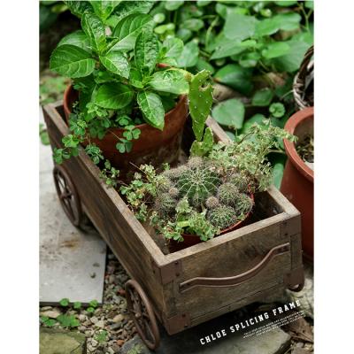 China Eco-friendly Wooden Trailer Flower Pots For Making Creative Old Garden Decorations Wooden Vases for sale