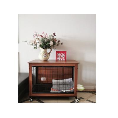 China Sustainable Household Dog Cage With Wooden Fence With Tray Dog Cage Small And Medium Indoor Wooden Pet Toilet Dog Cage for sale