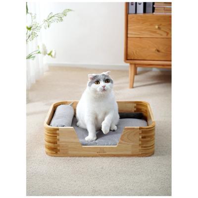 China Durable Solid Wood Tenon Cage Bed Cute Small Dog Pet Bed for sale