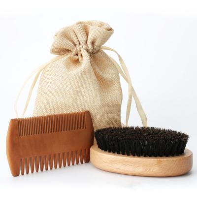 China Promotion Home Travel Salon Custom Natural Wooden Beard Comb Brush Beard Grooming Kit For Man for sale