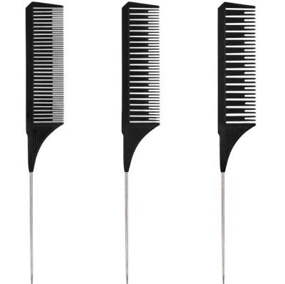 China Amazon Hot Selling Custom Salon Pink Hair Dyeing Comb Middle Salon Styling Metal Pin Carbon Braiding Rat Tail Comb For Women for sale