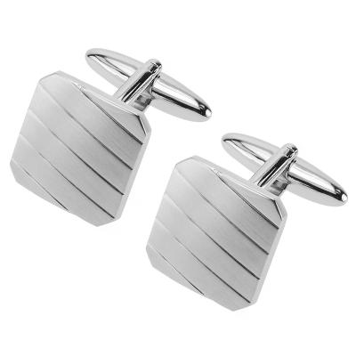 China Fashion Accessories Men's Stripes Silver Diagonal Engraved Square Cufflinks for sale