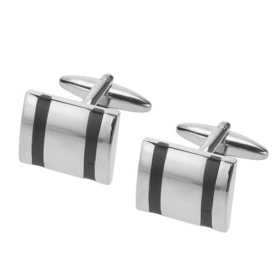 China Fashion Accessories Silver Stripe Enamel Square Black Cufflinks for sale