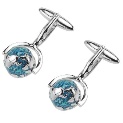 China Fashion Accessories Unique Transparent Blue Enamel Globe Science Cufflinks for sale