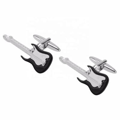 China Brass& resin top selling novelty black music guitar cufflinks for sale