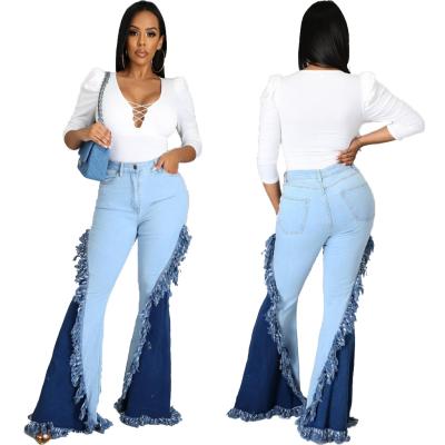 China Wholesale Drop Patchwork 2021 Women's Rocket Waist Tassel Jeans Pants Breathable Clothing Tops for sale