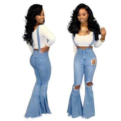 China Color Fade Proof Custom 2022 New High Waist Fashion Women Denim Pants Knee Hole Bell Bottom Flare Jeans For Women for sale