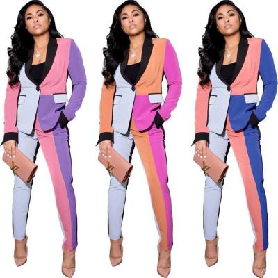 China Ladies Breathable Women Blazers Patchwork Clothing Winter Women Pant Two Piece Set for sale