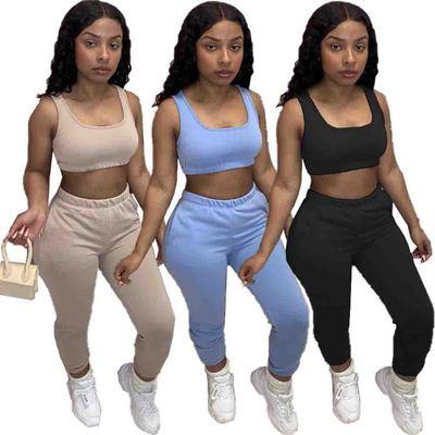 China Fall 2021 women clothes QUICK DRY tank tops with long pants tracker two pieces of sweat suit plain woman set for sale