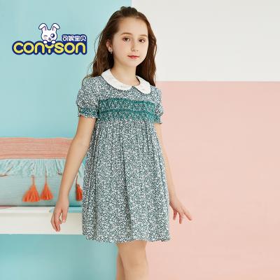 China Anti-static Fashion A Turn-Down Line Floral Collar Sleeve Petal Cotton Smocks Summer Girl Dress Wholesale for sale