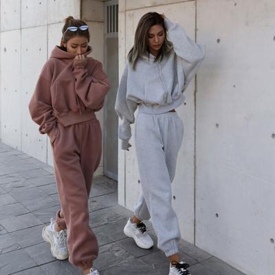 China 2021 breathable casual sweatpants and autumn solid color hoodie set logo fashion women custom hoodies for sale