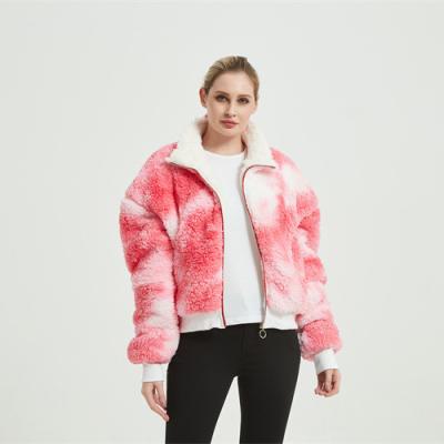 China Hot Selling Popular Thick Hot Pink Windproof Tie-Dye Zipper Sherpa Jacket - for sale