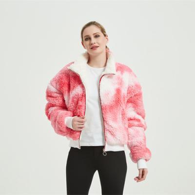 China Windproof Techniques Style Women's Sherpa Jacket Pink Tie-Dye Sherpa Jacket for sale