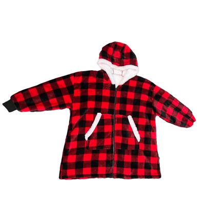 China Keep Warm Red And Black Checkerboard Homewear Pajamas Nightgown With Hood for sale