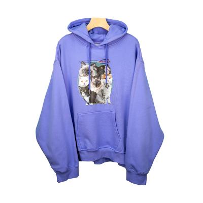 China Comfy Purple Fleece Cat Pattern Viable Custom Fashion Hooded Sweatshirt for sale