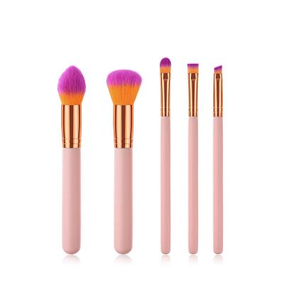 China Angular Blush New Arrival 5 Pcs Nylon Hair Custom Logo Makeup Brush Set Yellow And Purple Bristle Private Label Makeup Brush Set for sale