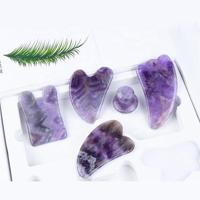 China Skin Revitalizer Amethyst gua sha instrument horns scraping hot selling bian stone mini jade tablets massage tool for sale