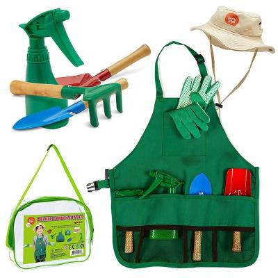 China Garden tool toys kids gloves and washable apron set for real or gardening sand and dress up for sale