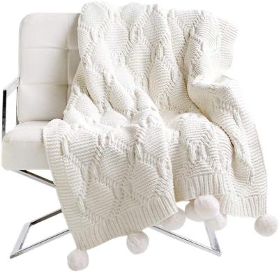 China Cozy Pom Pom Plush Throw Blanket, Beautiful Luxurious Living Room Blanket Knitted Fit Covering For Adult And Teens Resting Reading Apply To All for sale