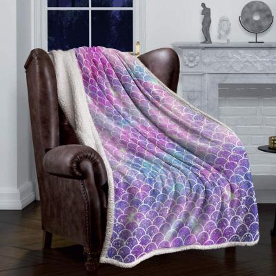 China Soft Cozy Sherpa Mermaid Fleece Blanket , Charming Ombre Mermaid Fish Scales Bed Cover Soft Cozy Luxury Blanket for sale