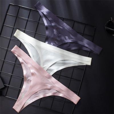 China Women's Seamless Panties Ladies Ice Thong One-Piece Low-Rise Silk Transparent Panties Anti-Static Sexy Underwear for sale