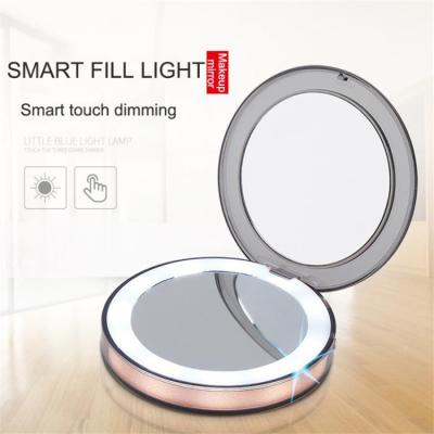 China LED Lighted Lighted Mini 3X Magnifying Compact Travel Sensing Lighting Portable Led Makeup Mirror for sale