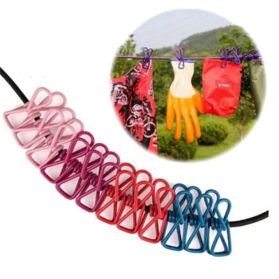 China Wholesale Travel Stainless Steel Eco-friendly Portable Outdoor Windproof Elastic Retractable Clothesline With 12 Pcs Clip for sale