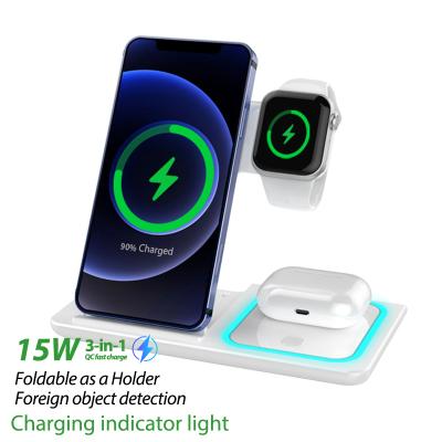 China 3.5 inch-6.5 inch Cell Phone Remax Join Us RP-W53 Phone Watch Bluetooth Earbuds Fast Qi Certified 15W Foldable Magnetic 3 in 1 Wireless Charger Station for sale