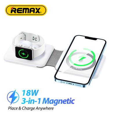 China 3.5 inch-6.5 inch Cell Phone Remax 3 in 1 Times Magnetic Wireless Charger 18W Fold Stand Phone Support Fast Charging Portable Foldable Wireless Charger for sale