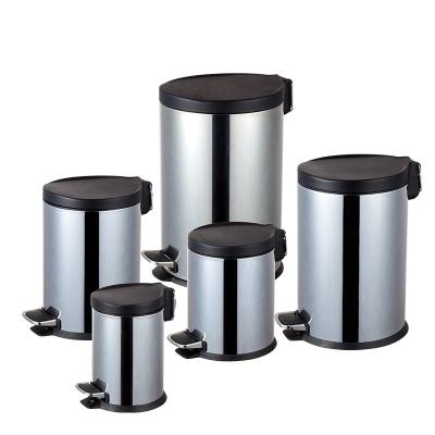 China Sustainable Stainless Steel Round Shaped Trash Can All Size Step Trash Bin Indoor Kitchen Using Outdoor Waste Bin Garbage Bin With Soft Closing for sale