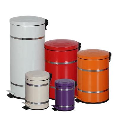 China Viable Step-on Round Bin Waste Basket Combo Waste Container Set Bin For Bathroom Iron Steel With Powder Coating for sale