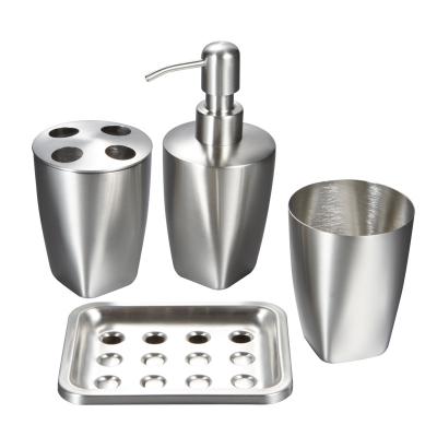 China Sustainable Stainless Steel 4-Piece Bathroom Accessories Set Household Items Toothbrush Holder Soap Dispenser Soap Dish Cup Bath Organizer for sale