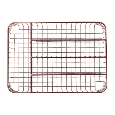 China Viable Rose Gold Kitchen Cutlery Organizer 5-Parts Tableware Drawer Organizer Basket Utensil Storage Box Kitchen Accessories Tray for sale