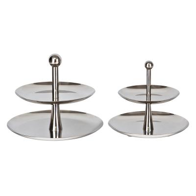 China Sustainable High Quality Stainless Steel Cake Stand Two Tire Metal Cake Tray Mirror Or Satin Finish Plate Stand for sale