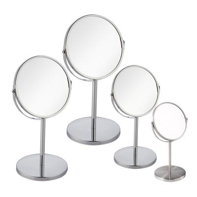 China Durable Round Shape 2 Sides Chrome Plated Table Stand Metal Make Up Cosmetic Magnifying Mirror Can Be Customized Color for sale