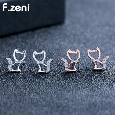 China Zircon Plated Cute Cat Shape Earrings from Rose Gold Plated Pet Shapes Cat Stud Earrings 925 Sterling Silver Women Small White Gold Animal for sale