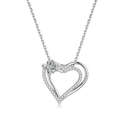 China Beautiful FASHIONABLE white gold plated female graceful silver necklace double-layer heart of love s925 clavicle chain jewelry necklaces for sale