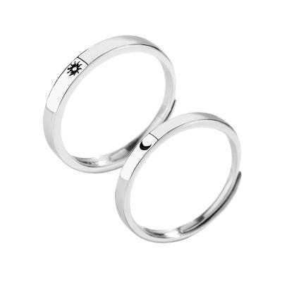 China Simple High Quality Couples Rings Memorial Gift Opening Adjustable 925 Sterling Silver Suns And Moon Couples Ring for sale