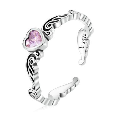 China Vintage Heart Ring 925 Crown S925 Vintage Style Heart Cubic Zirconia Open Love Silver Pink Ring Sterling Silver Rings for sale