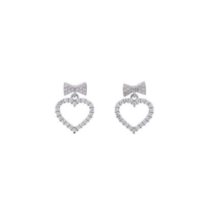 China Cute Wholesale Pure Micro Zircon s925 Sterling Silver Bow Women's Heart Shaped Stud Earrings for sale